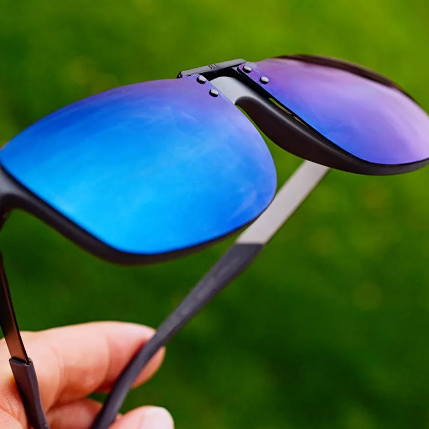 blue clipons sunglasses