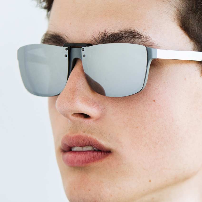 Mirrored Grey Clip On Sunglasses by The Clip-On Guys Custom Clipons